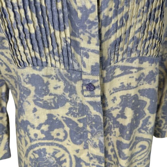 Coldwater Creek Linen Tunic Top Womens Large Petite Paisley Button Pintuck Pleat - Picture 4 of 12